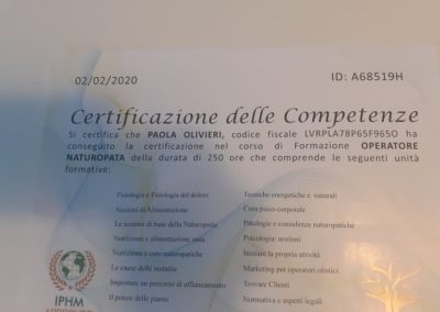 L'Altro Benessere certificato operatrice naturopatia